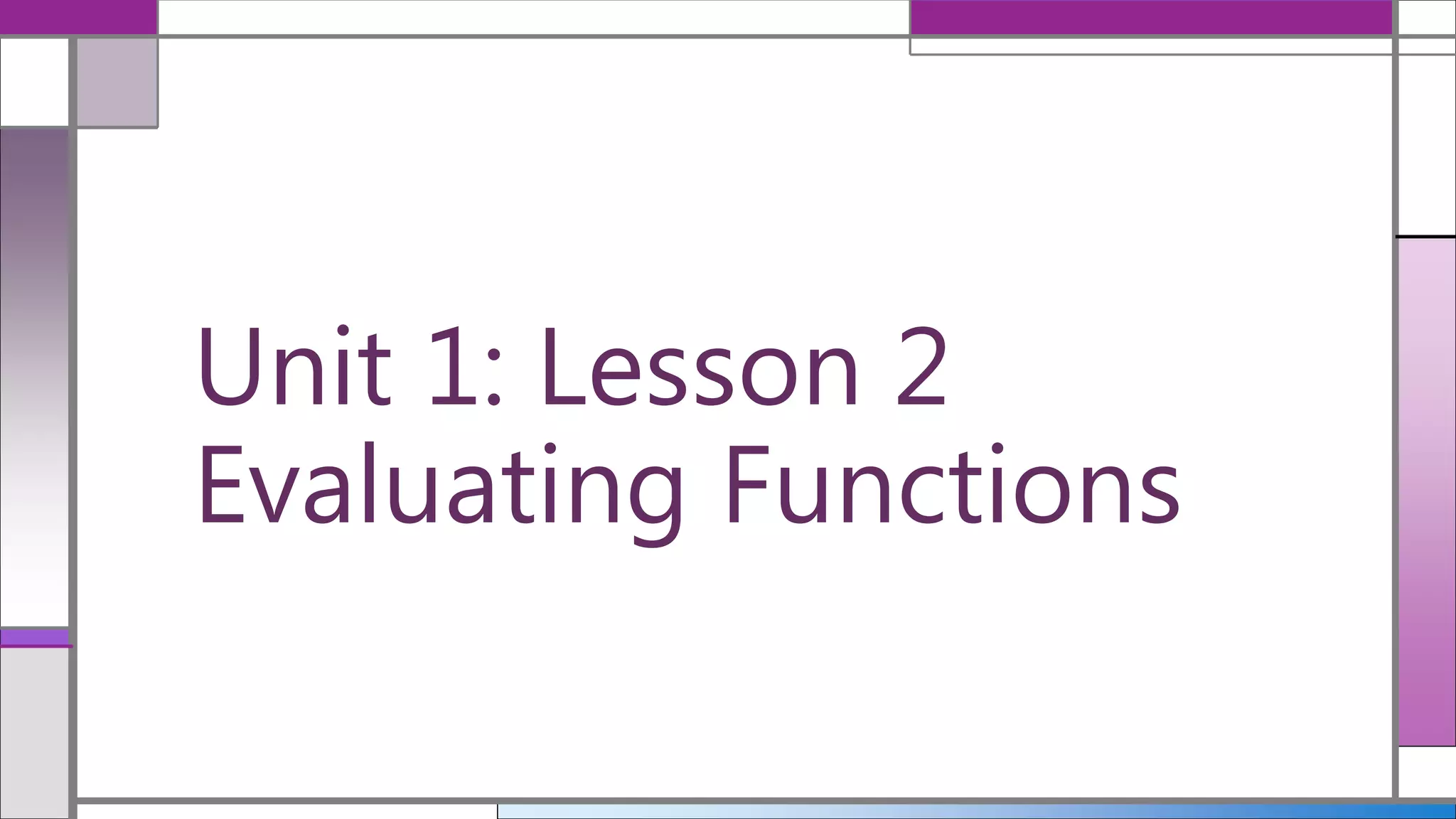 Unit 1: Lesson 2
Evaluating Functions