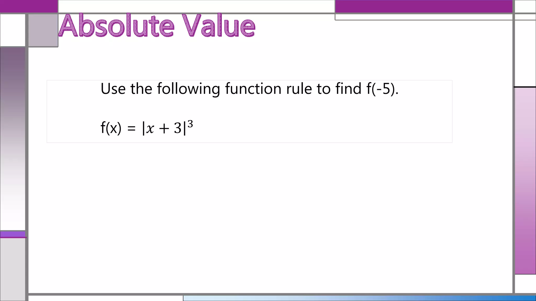 Use the following function rule to find f(-5).
f(x) = 𝑥 + 3 3