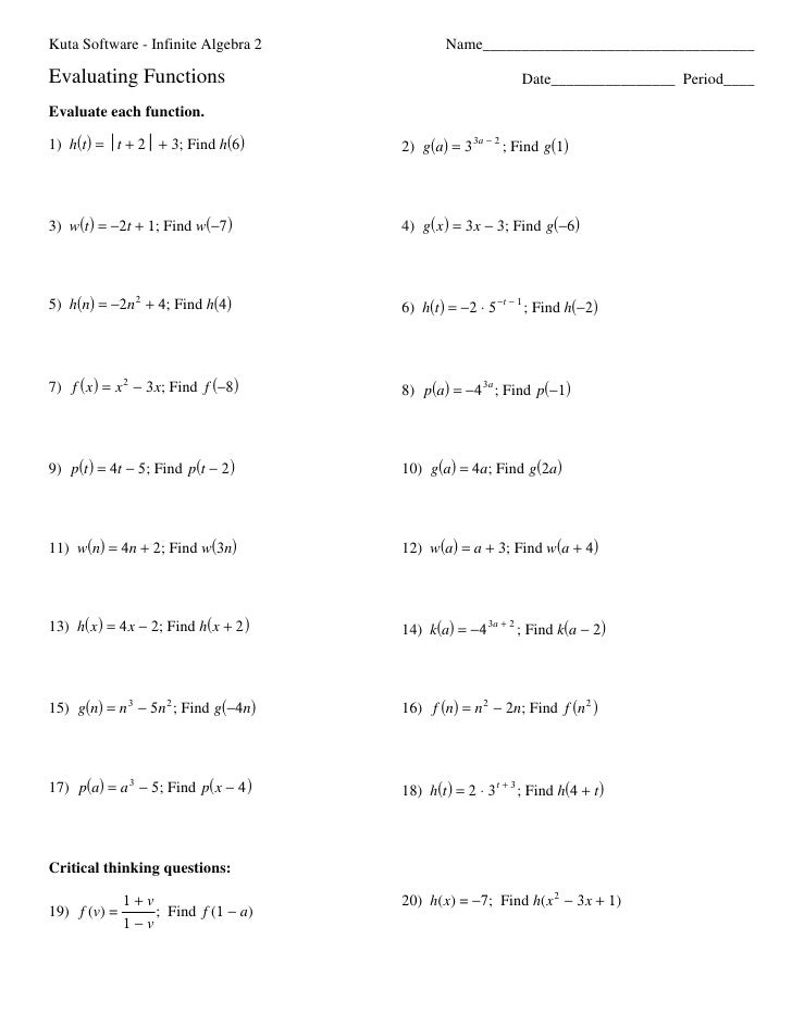 Evaluating Functions Worksheet Answers