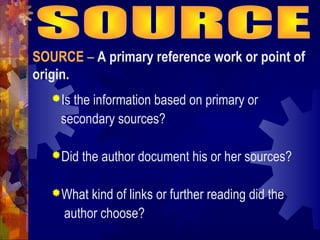 Evaluating internet sources | PPT