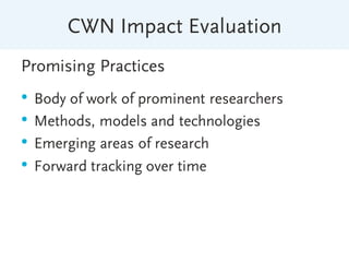 Evaluating research impact: From a specific case to general guidelines. 