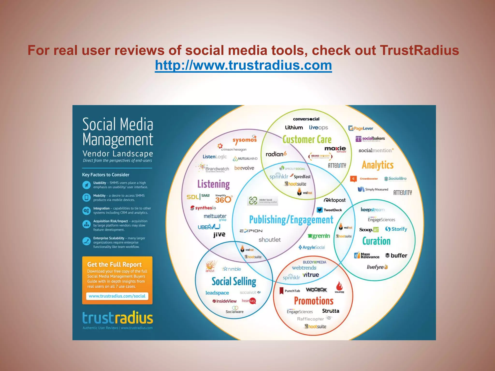 For real user reviews of social media tools, check out TrustRadius
http://www.trustradius.com
 