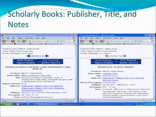 Scholarly Books: Publisher, Title, and Notes 