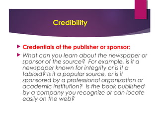 Evaluating Sources' Credibility | PPT