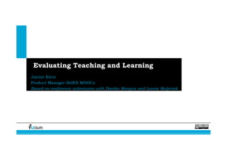 Janine Kiers
Product Manager DelftX MOOCs
Based on conference submission with Danika Marquis and Leonie Meijerink
Evaluating Teaching and Learning
 