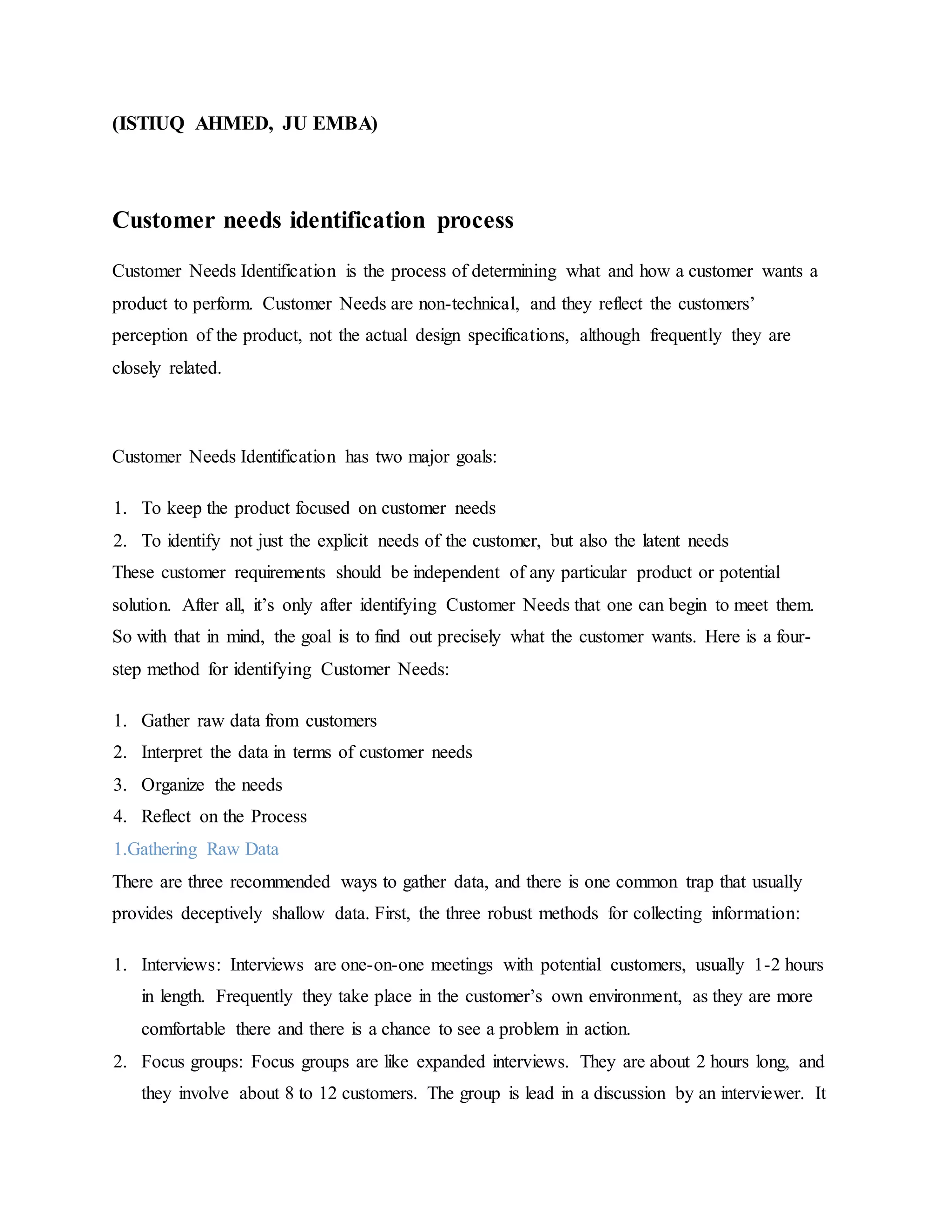 Evaluating the customer needs identification process and finding its ...