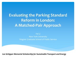 Why care about parking Standards?

 Underused parking
(Willson, 1995)
 More costly housing
(Jia & Wachs, 1998)

Minimum ...