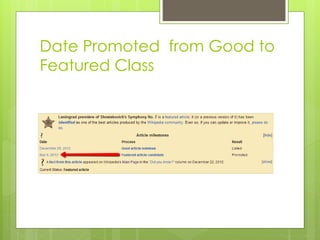 Date Promoted from Good to
Featured Class
 