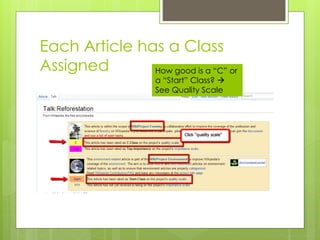 Each Article has a Class
Assigned How good is a “C” or
a “Start” Class? 
See Quality Scale
 