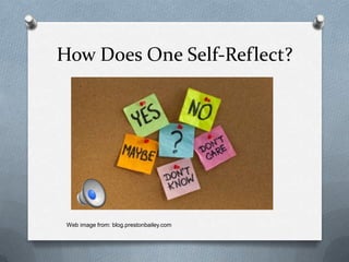How Does One Self-Reflect?




 Web image from: blog.prestonbailey.com
 