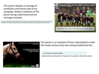 This poster displays a message of
symbolism and factual side of my
campaign. Below is evidence of the
poster being understood and the
message received.
This poster is an example of how I attempted to make
the viewer picture they were being treated like this.
-Questionnaire participant in response to a question about this poster
 