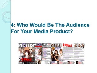 I think that a media institution that might distribute my magazine would be a company such as ‘Bauer Media’. This is because they tend to aim their audience around similar ages to what mine is targeted at. They own magazine’s such as ‘Q’ and ‘Kerrang’ and the radio station ‘Kiss’ therefore are well known by the world of media and these magazines are for the younger audiences; the youth much like mine. They have experience in running a brand with over 80 influential brand names covering a diverse range of interests and engaging 19 million consumers every week, so therefore would be able to successfully get ‘Playlist’ into the media world.  Another distributer that would be useful is Holborn Publishing Group (IPC) because they had a magazine known as ‘Number 1’ that was based on more pop music like my magazine genre which includes pop along with RnB and was aimed at 13-19 year olds much like my target audience of the teenager stage. 
