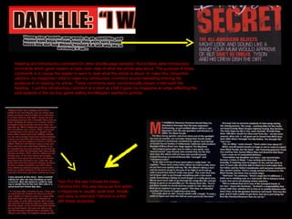 Text- For the text I chose the basic Tahoma font, this was because font within a magazine is usually quite bold, simple and easy to read and Tahoma is a font with these properties. Heading and Introductory comment-On other double page spreads I found there were introductory comments which gave readers a basic over view of what the article was about. The purpose of these comments is to cause the reader to want to read what the article is about, to make this convention useful to my magazine I tried to make my introductory comment sound interesting enticing the audience in to reading my article. These comments were conventionally placed underneath the heading.  I put this introductory comment at a slant as I felt it gave my magazine an edge reflecting the cool aspects of the hip hop genre selling the lifestyle I wanted to portray. 