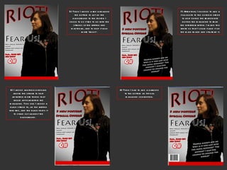 5) Then I added a red bar along the bottom to act as the background to the footer. I chose to do it red to go with the strokes of the writing and masthead, and to help it look more ‘rocky’. 7) After that, I decided to add a pull quote to the cover in order to help entice the reader into buying the magazine to read the interview within. I made this white so that I could place it on the main image and still read it. 8) Then I had to add a barcode to the bottom as typical magazine convention. 6) I added another cover line above the others to help advertise more things that would appear within the magazine. This one I added a black stroke to, as the writing was red, and the black helps it to stand out against the background.  