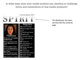 The Masthead. Has been
carried onto the contents
page
 