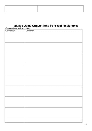 Skills3 Using Conventions from real media texts 
Conventions: article content 
Convention Comment 
28 
 