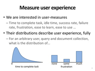 Measure user experience
• We are interested in user-measures
– Time to complete task, idle time, success rate, failure
rat...
