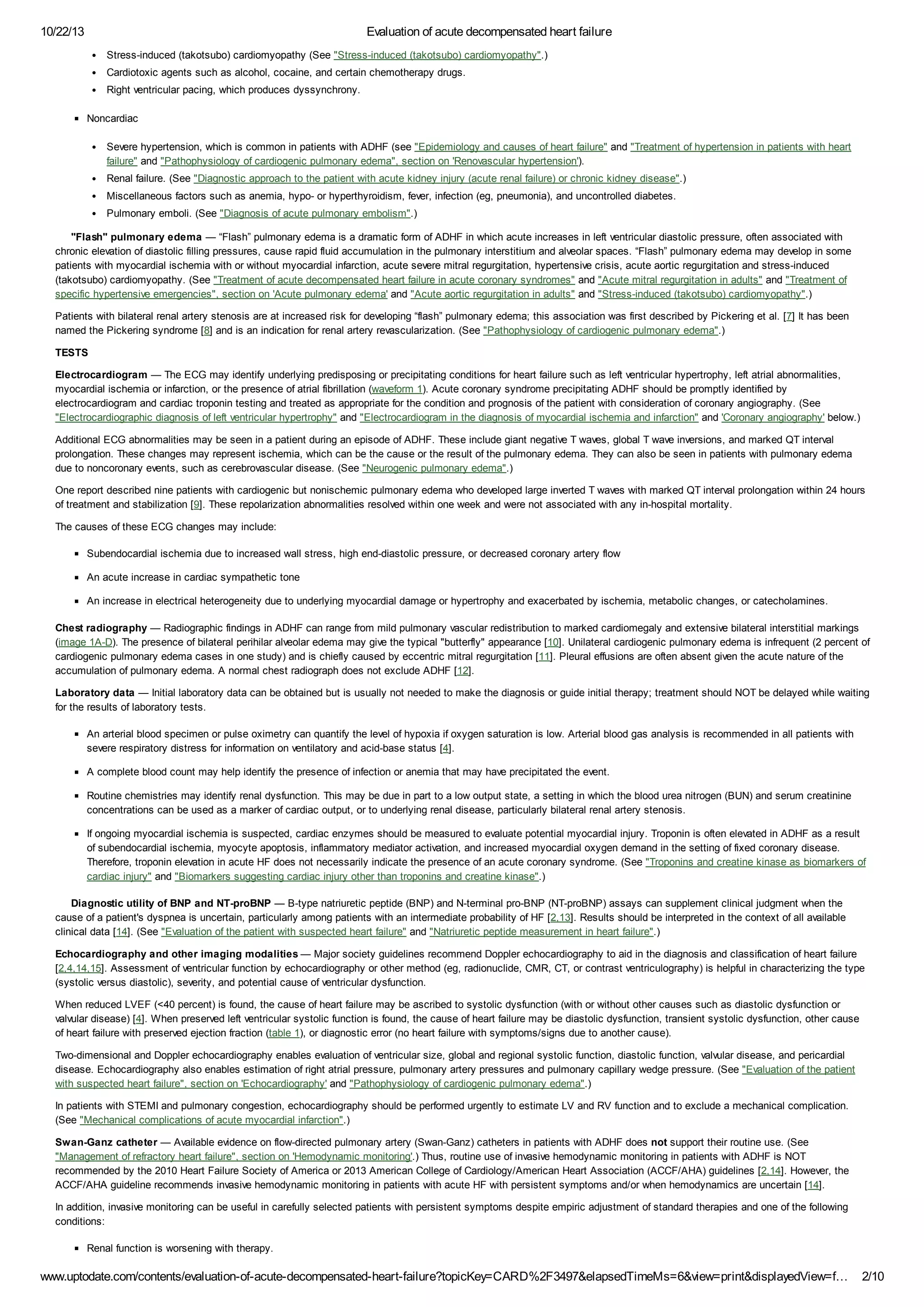 Evaluation of acute decompensated heart failure | PDF