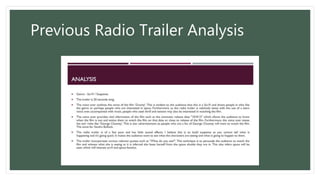 Previous Radio Trailer Analysis
 