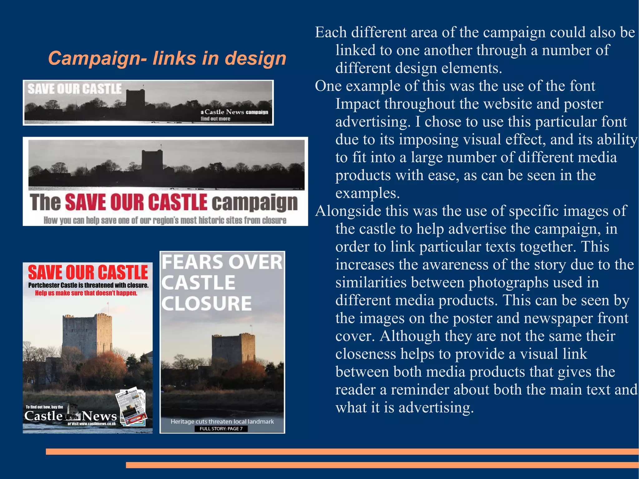 Images During the construction of my three media texts I took a large amount of images of different places in the local area, some of which I was able to use in the texts themselves. 