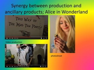 Synergy between production and
ancillary products; Alice in Wonderland
Video production
photoshoot
 