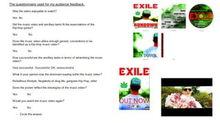 The questionnaire used for my audience feedback.
 