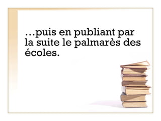 … puis en publiant par la suite le palmarès des écoles. 