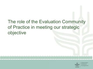 The role of the Evaluation Community 
of Practice in meeting our strategic 
objective 
 