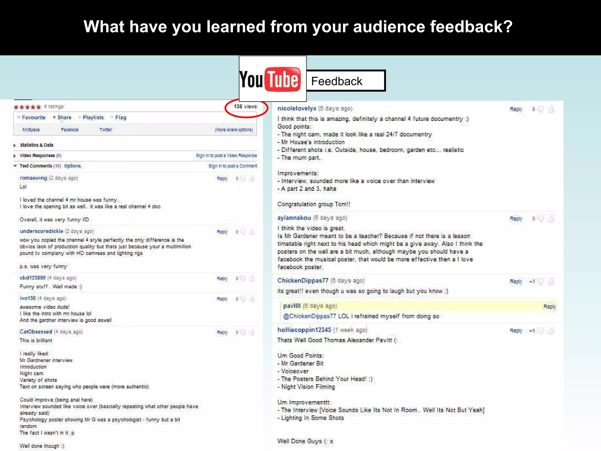 What have you learned from your audience feedback? Feedback 