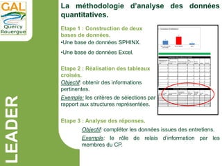 LEADER
La méthodologie d’analyse des données
quantitatives.
Etape 1 : Construction de deux
bases de données.
•Une base de ...