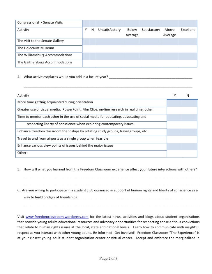 Freedom Classroom Trip Evaluation Form museum-field-trip-evaluation-form-google-search