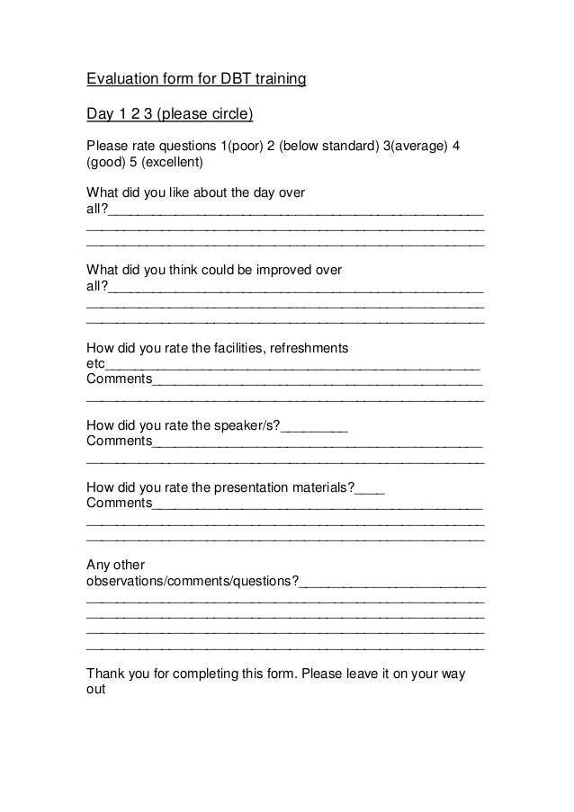 form questions standard contract dbt 2013 Evaluation form