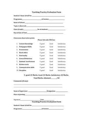 Evaluation form teaching practice
