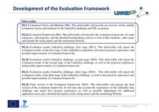  
Development	
  of	
  the	
  Evalua#on	
  Framework	
  
	
  




                                                 Hendrik Drachsler   25 February 2013   4
 
