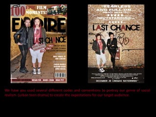 We used the same colours through both our magazine and poster to show the link.Using the heads of the image to cover the masthead  implies its a well known magazineThe same font is used throughout again to link the products together.The image here, gives a fuller view of the subway, and a clear image of the two characters and their facial expressions display their emotions.The bar code and use of professional names, give a realistic  outcome