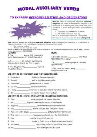 Modal verbs: must, have to, need, should worksheet