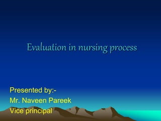 Evaluation in nursing process
Presented by:-
Mr. Naveen Pareek
Vice principal
 