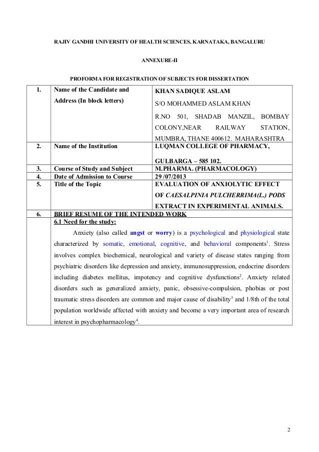 Dissertation submitted to the rajiv gandhi university of health sciences