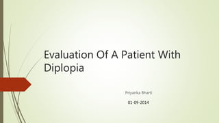 Evaluation Of A Patient With
Diplopia
Priyanka Bharti
01-09-2014
 