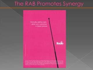 Advantages and Limitations of RadioAdvantagesDisadvantagesCreative LimitationsCost and EfficiencyCreative LimitationsCost and EfficiencyAudience FragmentationAudience FragmentationSelectivitySelectivityChaotic BuyingFlexibilityFlexibilityChaotic BuyingLimited Research DataLimited Research DataMental ImageryMental ImageryLimited Listener AttentionLimited Listener AttentionIntegrated MarketingIntegrated MarketingClutter