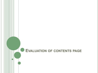 EVALUATION OF CONTENTS PAGE
 