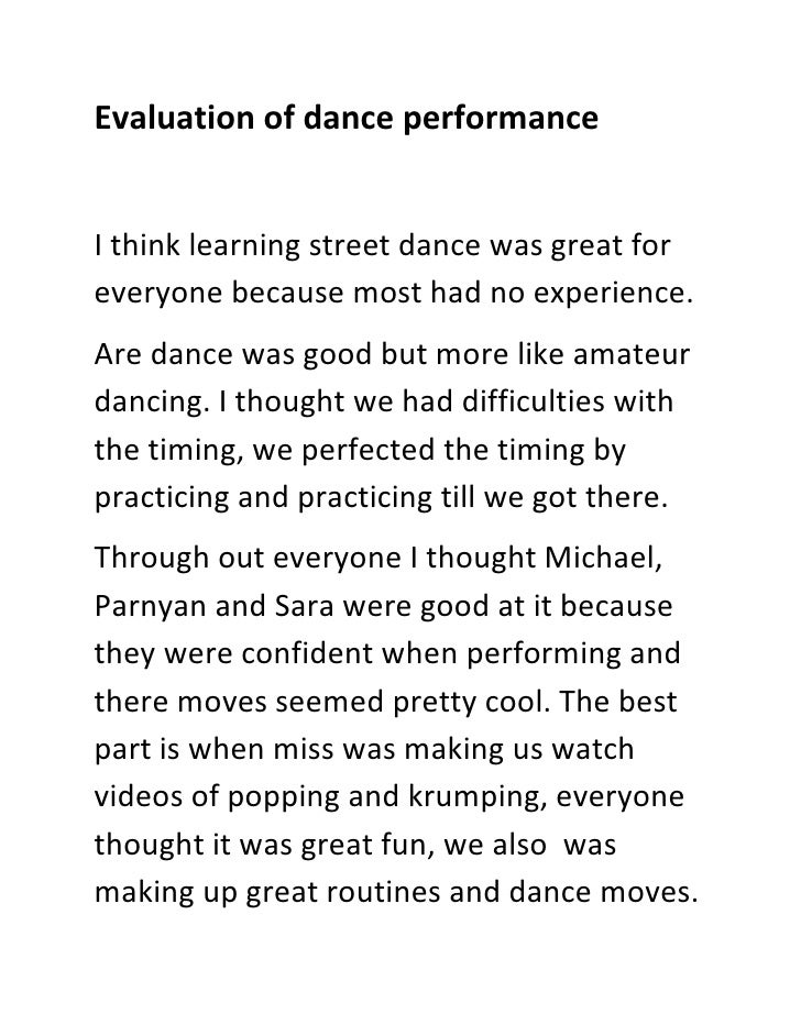 Evaluation of dance performance