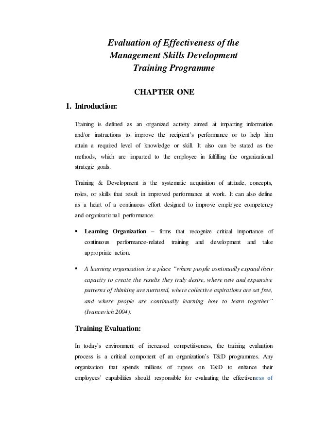 Evaluation of effectiveness of the Training Programme Evaluation of effectiveness of the Training Programme
