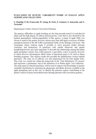 Dondini, L., et al. 2012. Evaluation of genetic variability inside an italian apple germplasm collection. XIII Eucarpia Symposium on Fruit Breeding and Genetics, Warsaw