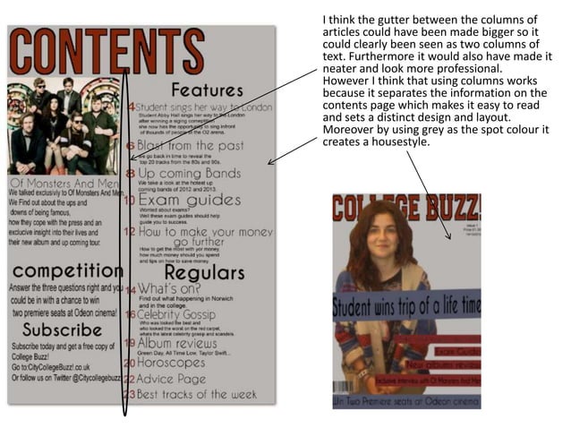 Evaluation of magazine front cover and contents page | PPT