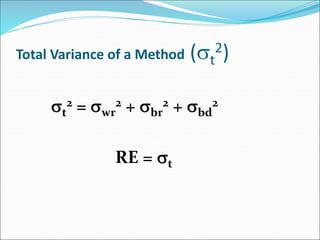 Total Variance of a Method (t
2)
t
2 = wr
2 + br
2 + bd
2
RE = t
 