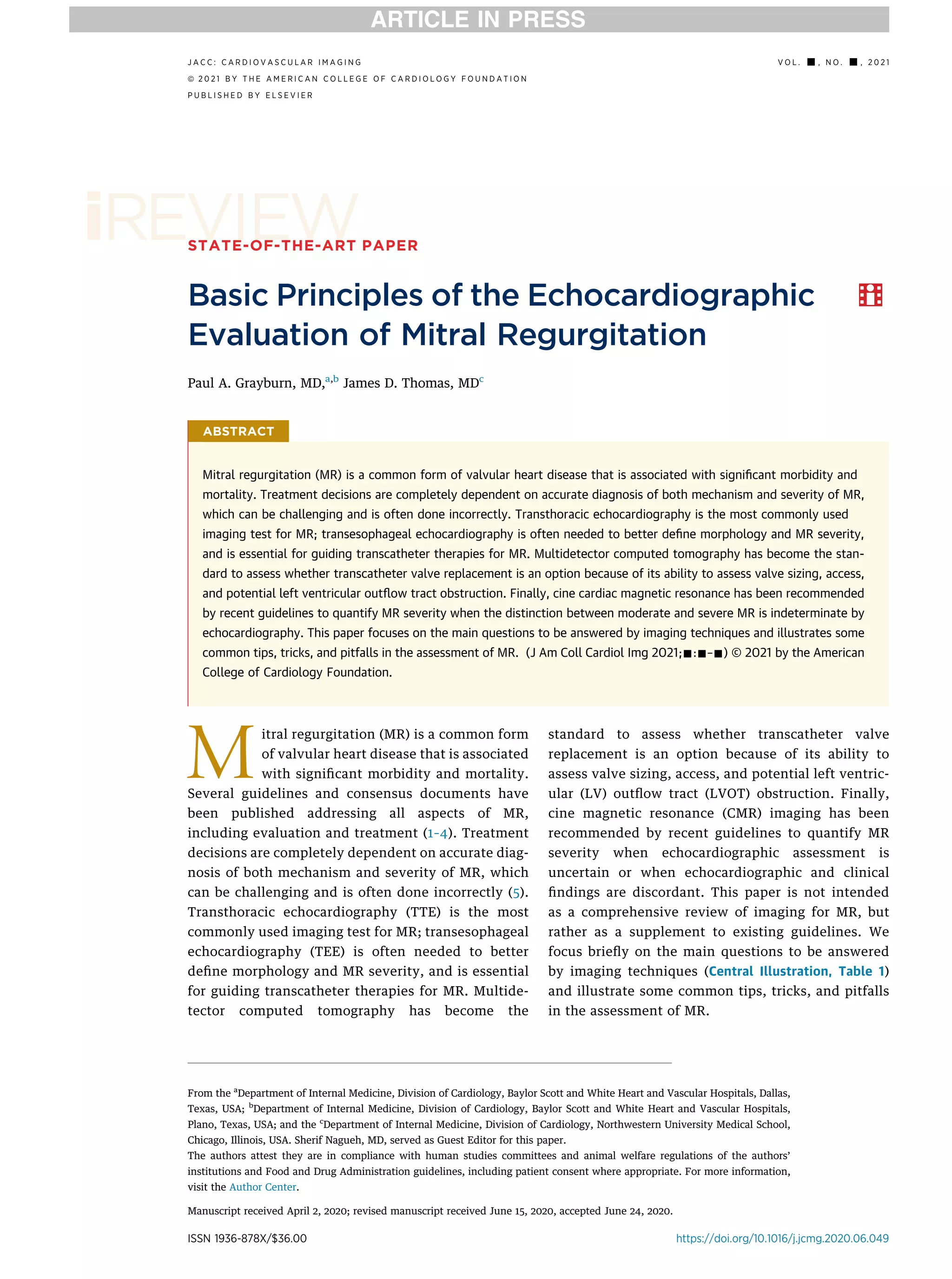 Evaluation of mitral regurgitation | PDF