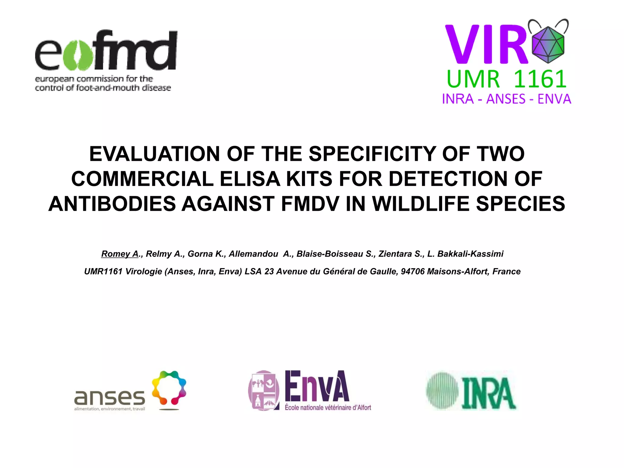 Poster EVALUATION OF THE SPECIFICITY OF TWO COMMERCIAL ELISA KITS FOR