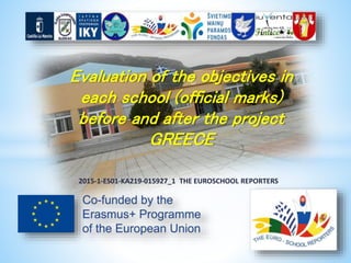 2015-1-ES01-KA219-015927_1 THE EUROSCHOOL REPORTERS
Evaluation of the objectives in
each school (official marks)
before and after the project
GREECE
 