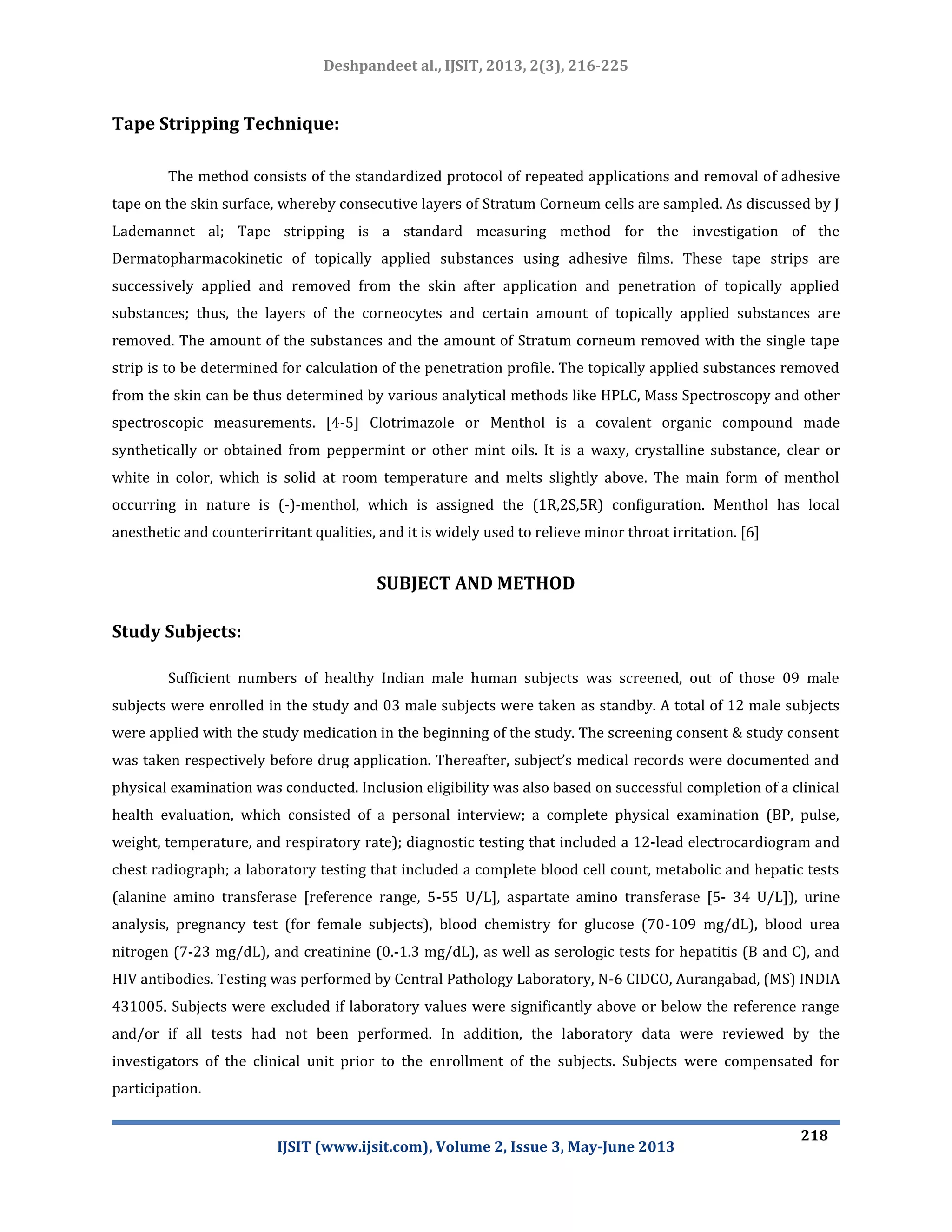 Topical Method Evaluation of topical bioavailability of clotrimazole using dermato ...